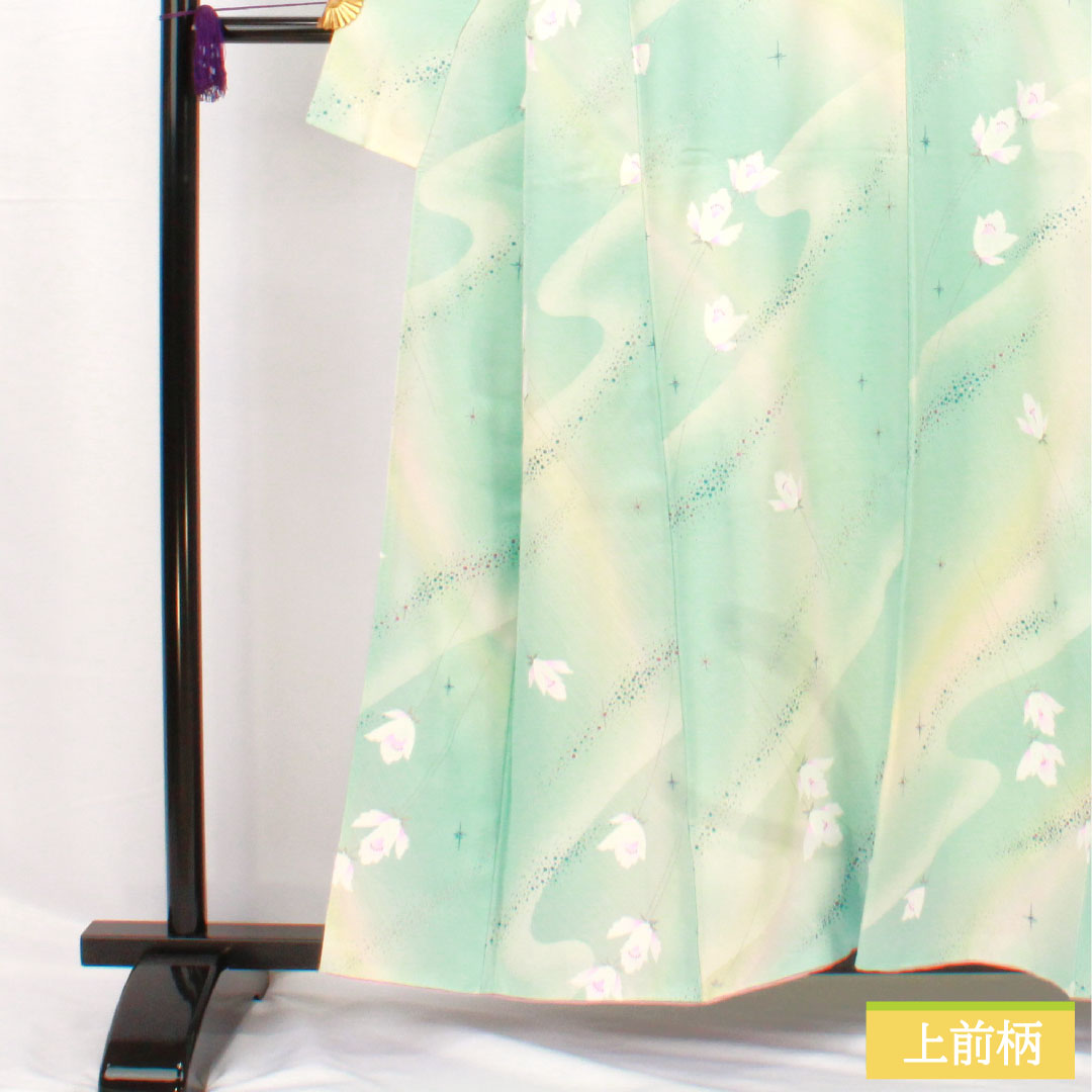 Komon, pure silk, length 157cm, sleeve length 63cm, lined, abstract flower, silver glaze finish, S rank, light blue, 1115004902324