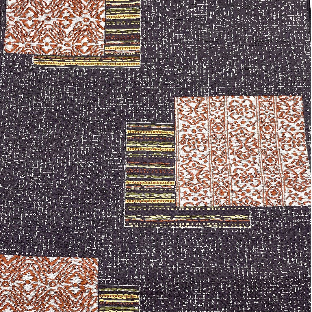 Nagoya Obi, Fujisuto Bamboo Color, Abstract Square Pattern, Length 367cm, Polyester, S Rank, Six-Ply, Casual, Gray, 1124003782322, Nagoya Obi Style