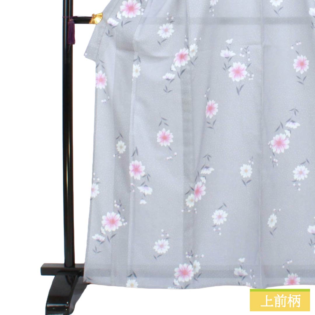 夏物 ポリエステル 小紋 Sランク 身丈164.5cm 裄丈66cm 水銀色(すいぎんいろ) 花柄 洗える着物 絽 グレー系 1132003592422