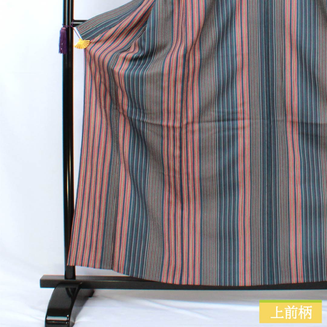 Small-pattern kimono, polyester, S rank, length 162cm, sleeve-to-sleeve 65.5cm, unlined, Berlin blue, stencil-dyed, striped, washable kimono, navy系, 1115007822418