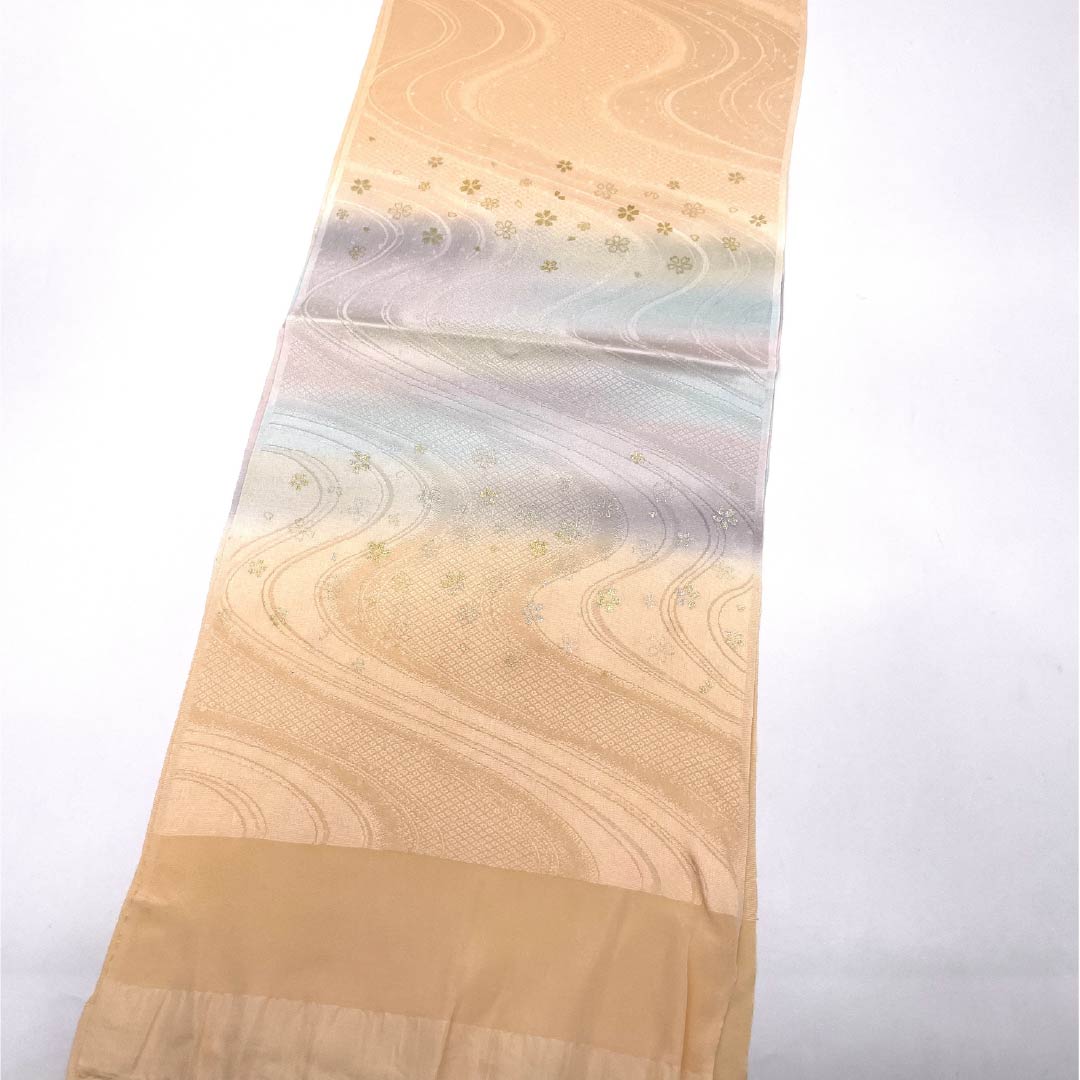 Obiage Silk A-Rank Semi-formal Skin color (hadairo) Flowing water Sakura Length approx. 169cm Width approx. 30cm Orange 1136002743926