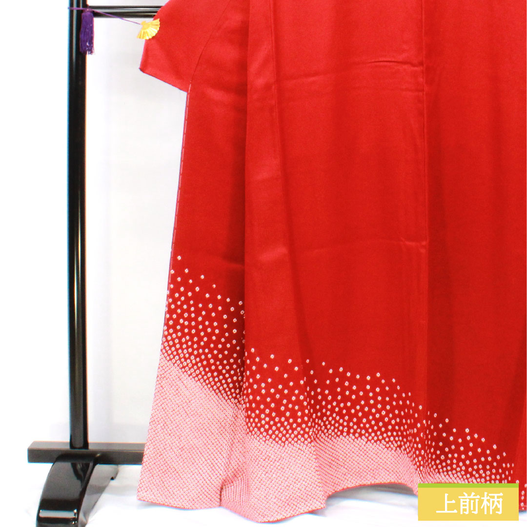 色留袖 正絹 身丈162.5cm 裄丈65cm 袷 赤紅色(あかべにいろ) 部分絞り 一つ紋 中陰片喰 しつけ糸付き 未使用品 Sランク 赤系 1111001542412