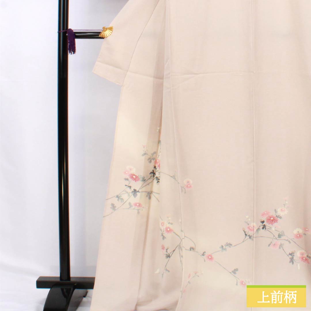 訪問着 正絹 Aランク 単衣 身丈167cm 裄丈68.5cm 翁茶色(おきなちゃいろ) 京友禅 鳥 菊花 ピンク系 1112006103513