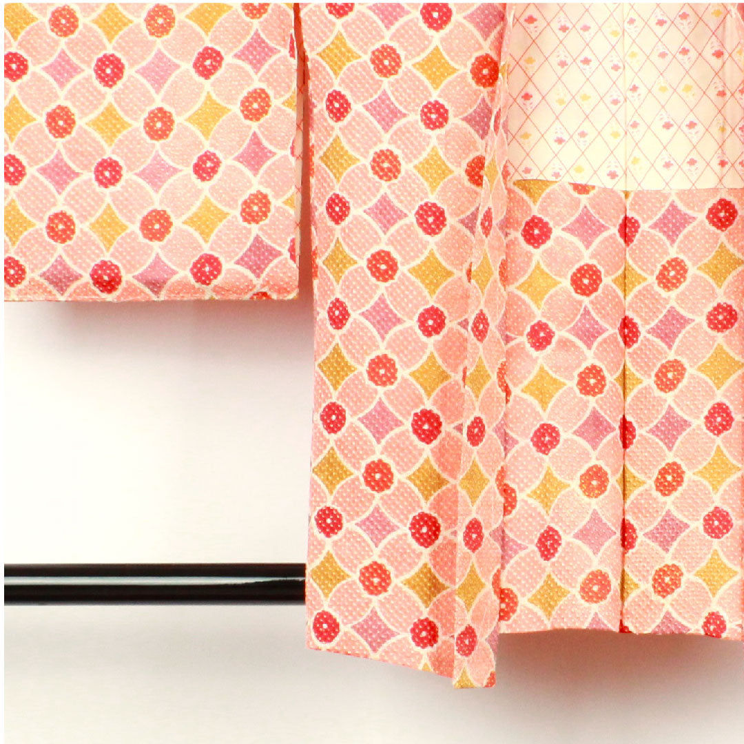 Haori, Length 82cm, Sleeve length 62.5cm, Medium crimson, Shibori, Geometric pattern, Pure silk, A rank, Lined, Pink, 1117000263913