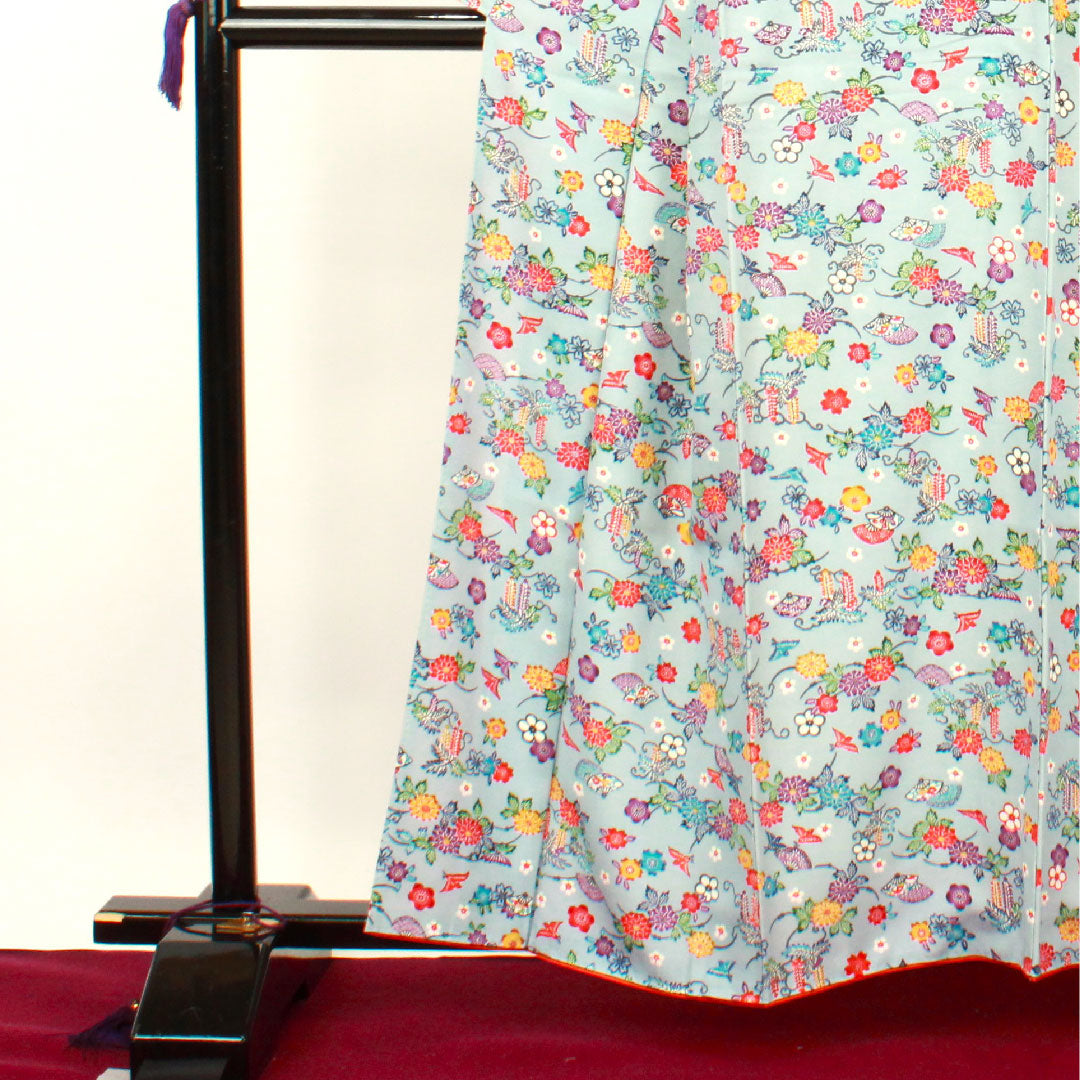 Komon, Length 160cm, Sleeve length 62cm, Lined, Light indigo, Stencil dyeing, Floral pattern, Pure silk, S rank, Blue 1115002742417