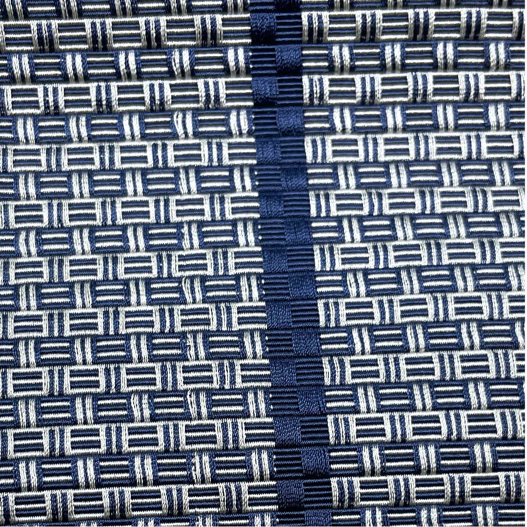 Kaku-obi (sash) made of polyester in iron and grape color with geometric patterns, obi length 392cm, width 9.5cm, rank S, navy blue, 1134000012918