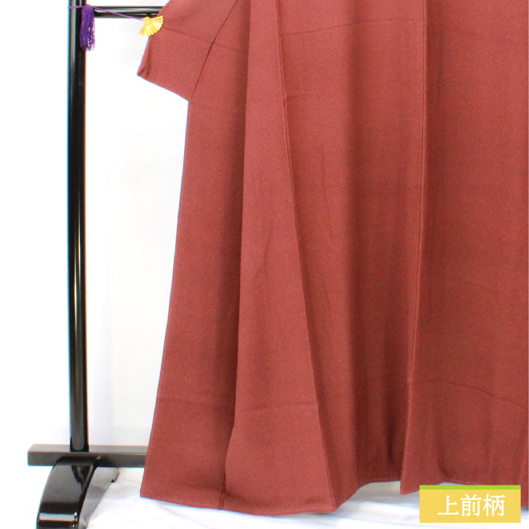 Plain color, pure silk, length 163cm, sleeve length 67.5cm, azuki brown, plain color, one crest, circle with bellflower, lined, S rank, brown, 1114001822414
