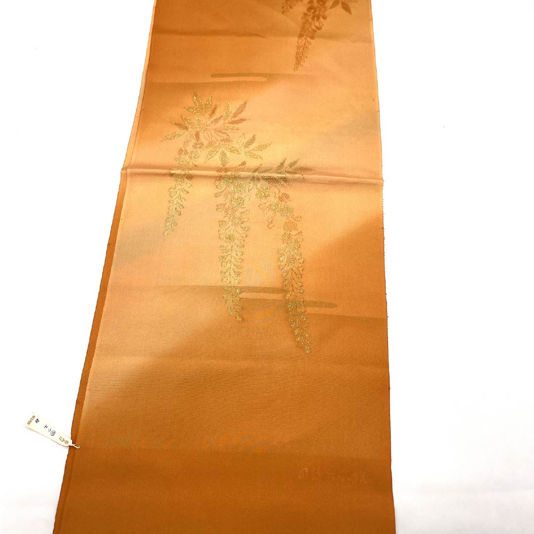 Obiage, pure silk, S rank, semi-formal, koikuchiba-iro (dark朽葉色), Tango chirimen, wisteria, gold thread, length approx. 186cm, width approx. 31cm, orange family, 1136002812926