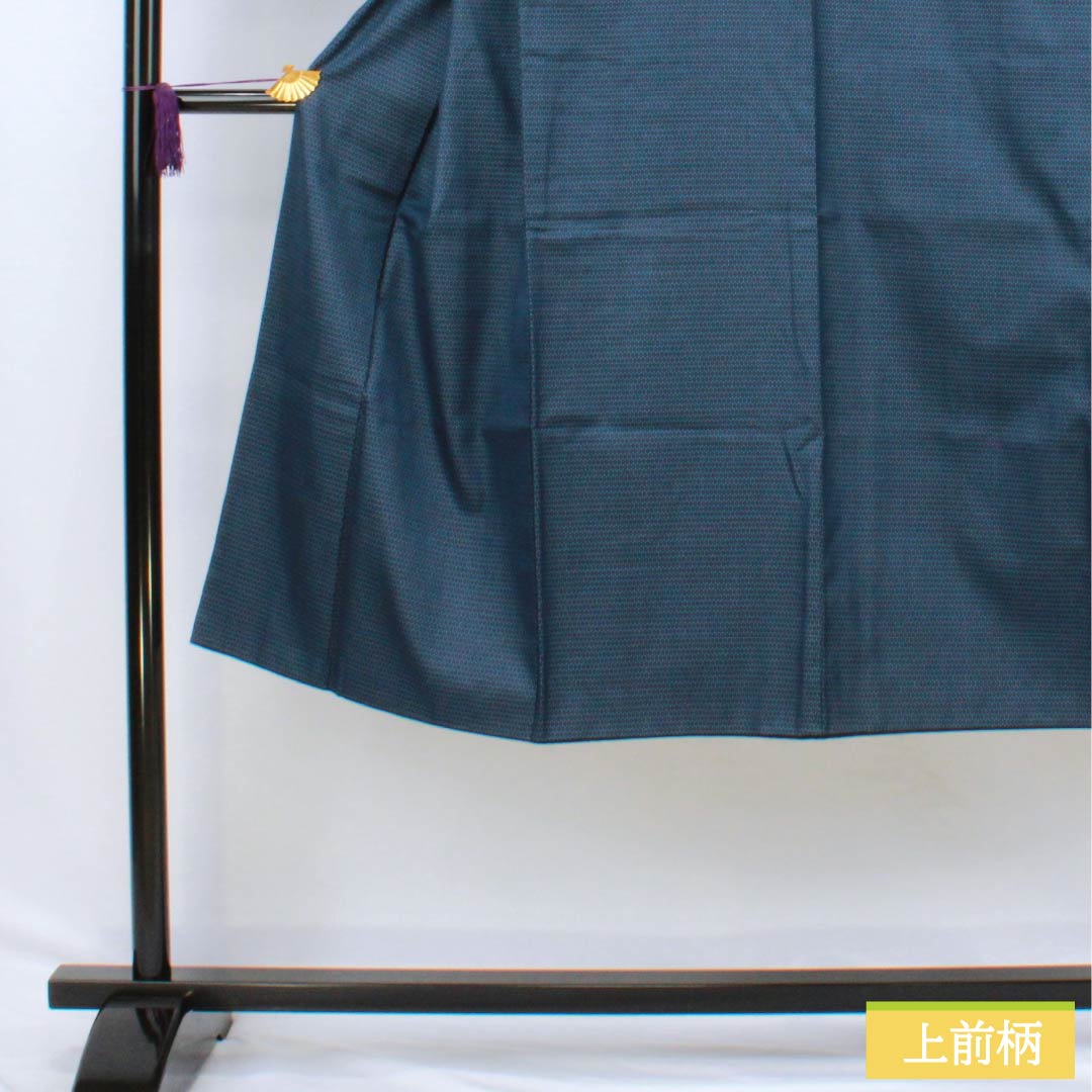 Men's silk S-rank kimono, length 129.5cm, sleeve length 62cm, Korean indigo blue, geometric pattern, tsumugi fabric, lined, navy blue, product number 1119001002218