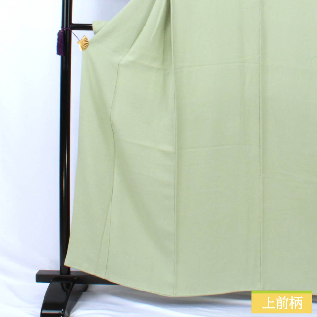 色無地 正絹 Aランク 身丈161.5cm 裄丈64cm 龍泉青瓷釉色(ロンチュエンチンツーユースーいろ) 一つ紋 細中陰五三桐 ちりめん 袷 緑系 1114002513419
