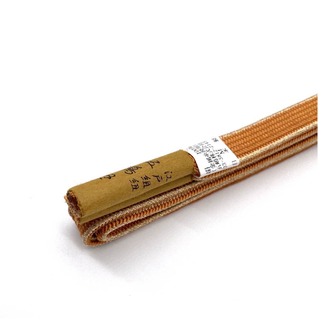 (新古品) 帯締め 正絹 四分紐 柿色(かきいろ) 五嶋紐 江戸組紐 金属糸使用 長さ約159cm 幅約1.7cm セミフォーマル Sランク 茶系 1135002742314