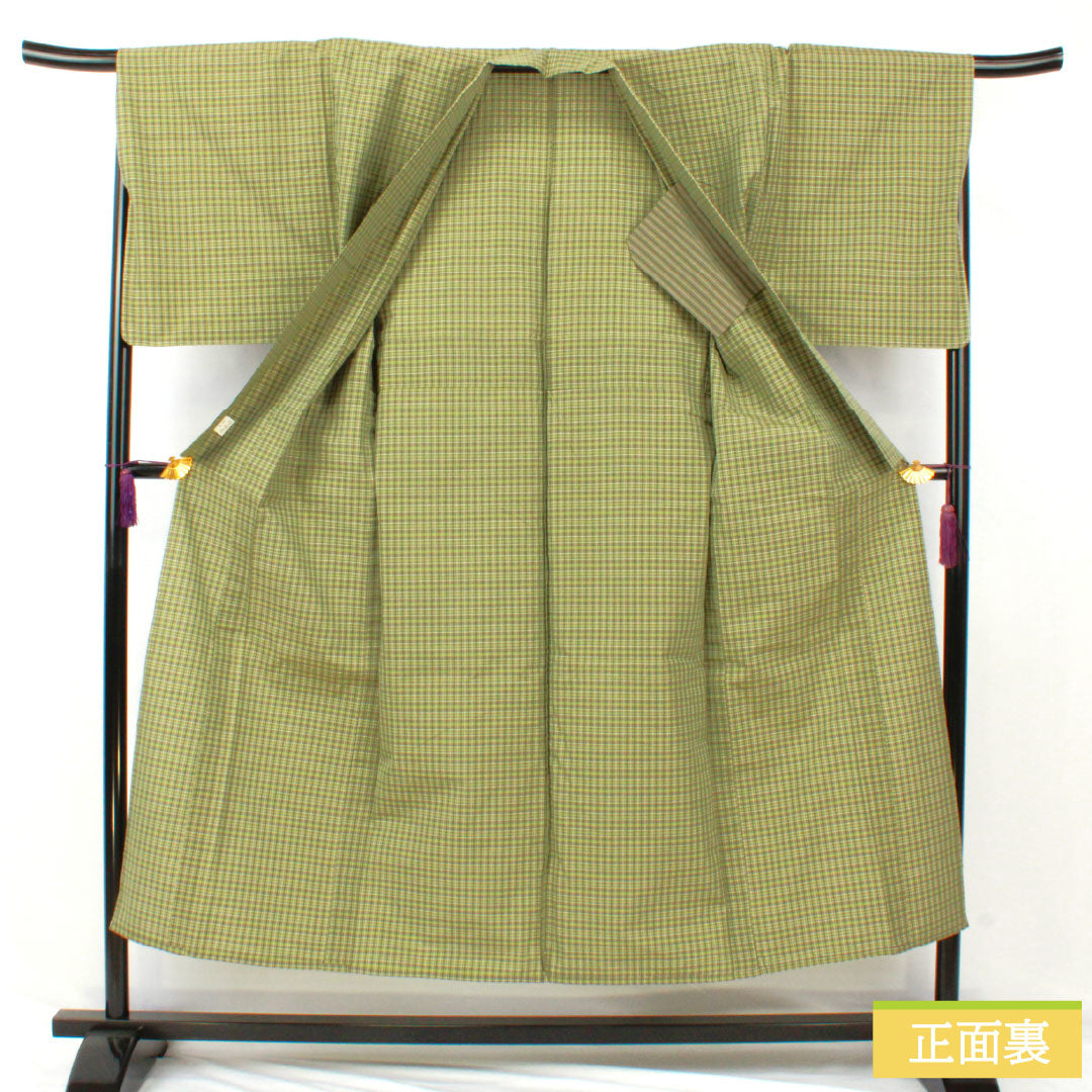 Men's cotton, S-rank, length 150cm, sleeve length 69cm, sorori kimono with basting thread, unused, single-layer, green, product number 1119001692519