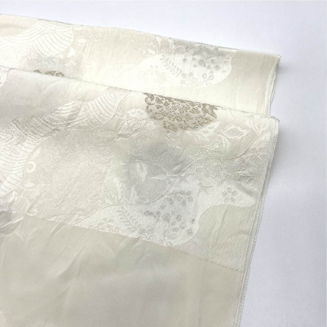 帯揚げ 正絹 Sランク フォーマル 乳白色(にゅうはくしょく) 道長取り 抽象模様 留袖用 長さ約163cm 幅約28.5cm 白系 1136004662911