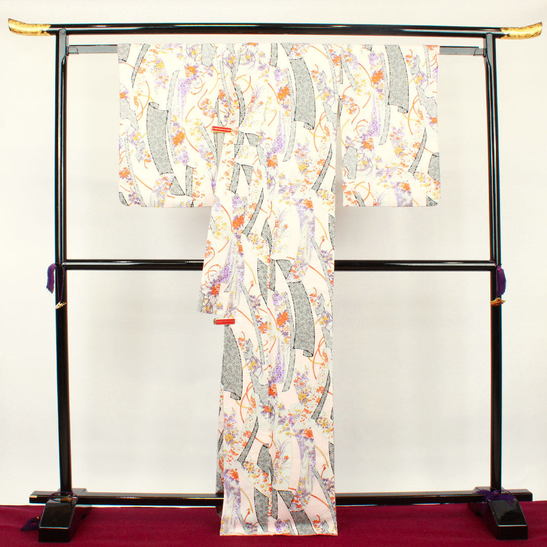 Small pattern, length 170cm, sleeve length 65cm, lined, cherry blossom color, washable kimono, floral pattern, poly, S rank, pink 1115002622613