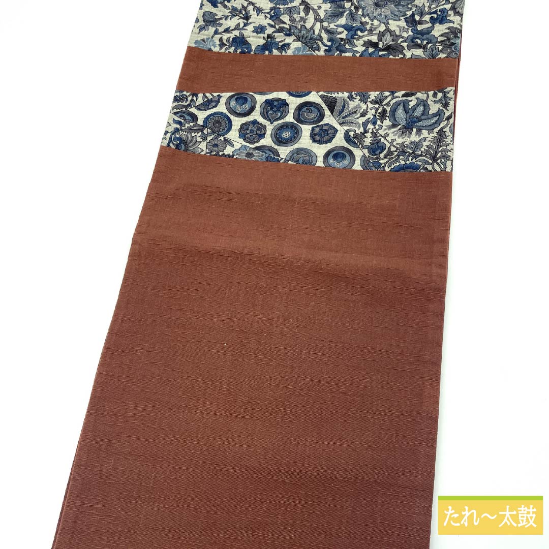 Nagoya obi, burnt color, pongee fabric, Kyoto bag obi, inlay, obi length 342cm, pure silk, A rank, point pattern, casual, brown, 1124006633314, open style