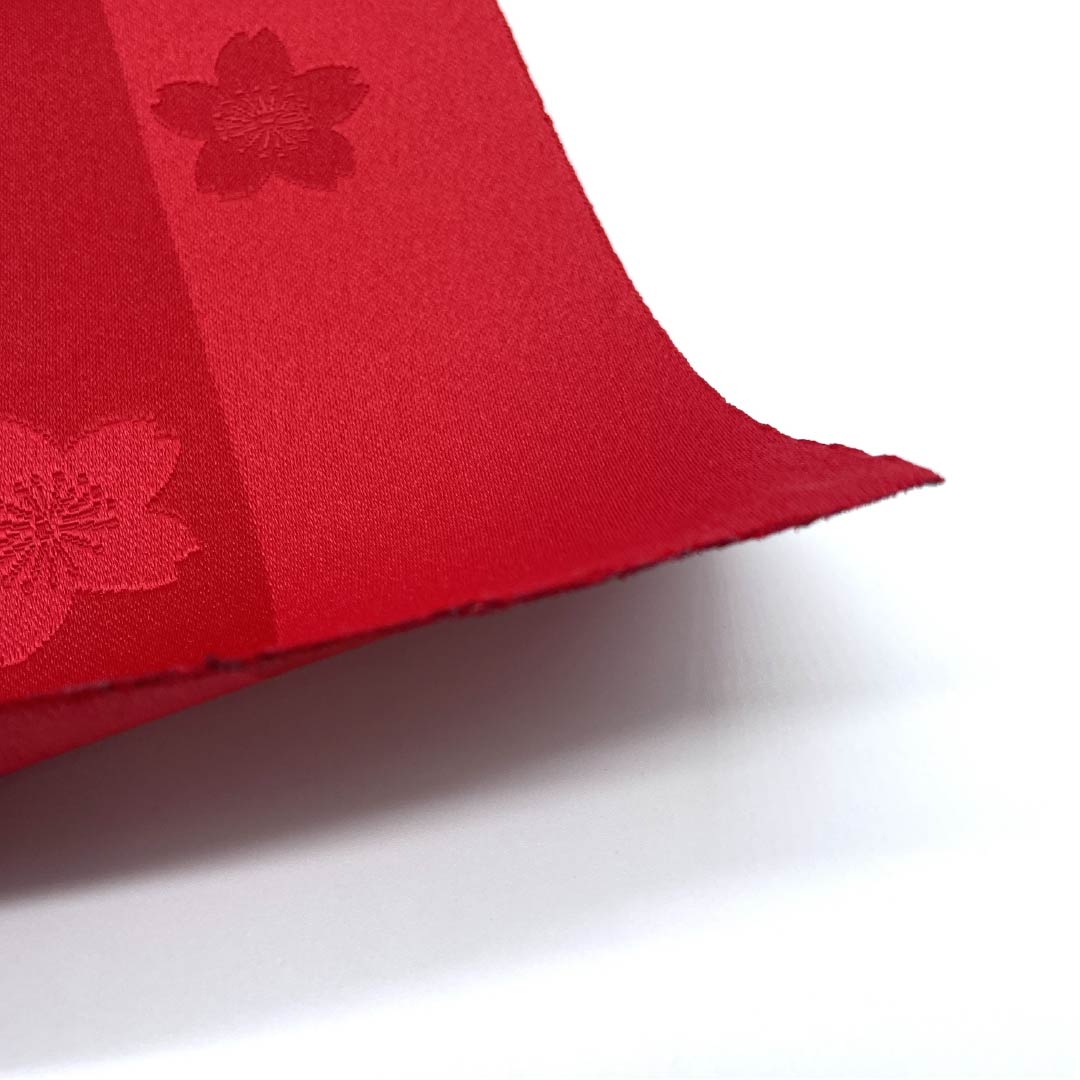 Half-width obi, polyester, obi length 336cm, madder color, cherry blossom, floral pattern, reversible, red, S rank, 1125001442312