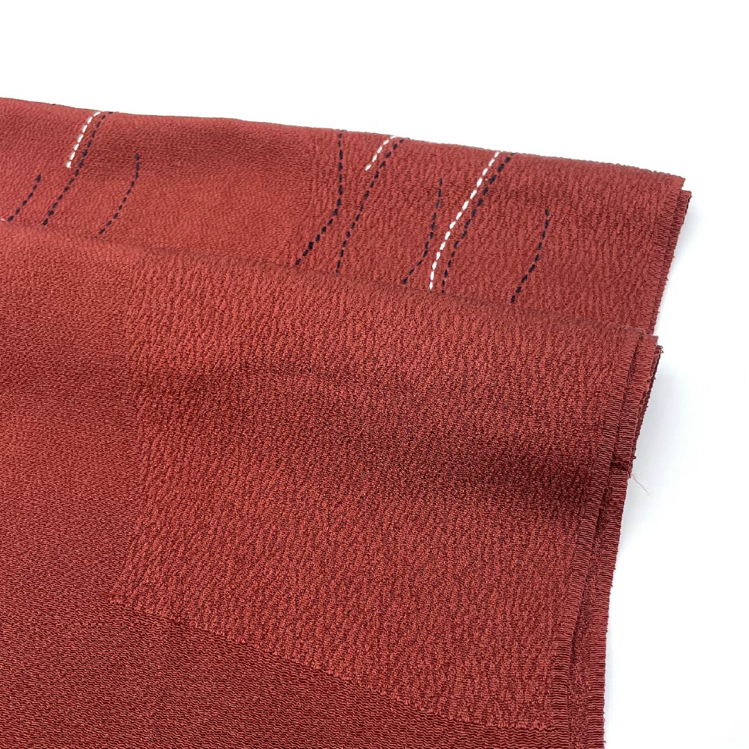 Obiage silk S rank casual, shakudō-iro (reddish-brown), chirimen, wavy stripes, length approx. 168cm, width approx. 29cm, reddish, 1136004732912