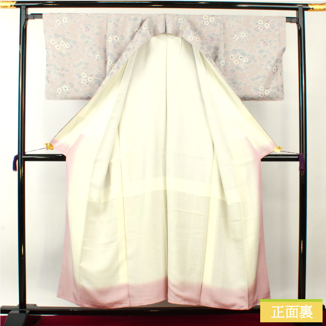 Komon, pure silk, length 154cm, sleeve length 64.5cm, lined, Komachi gray, floral pattern, basting thread included, unused, S rank, gray, 1115004332222