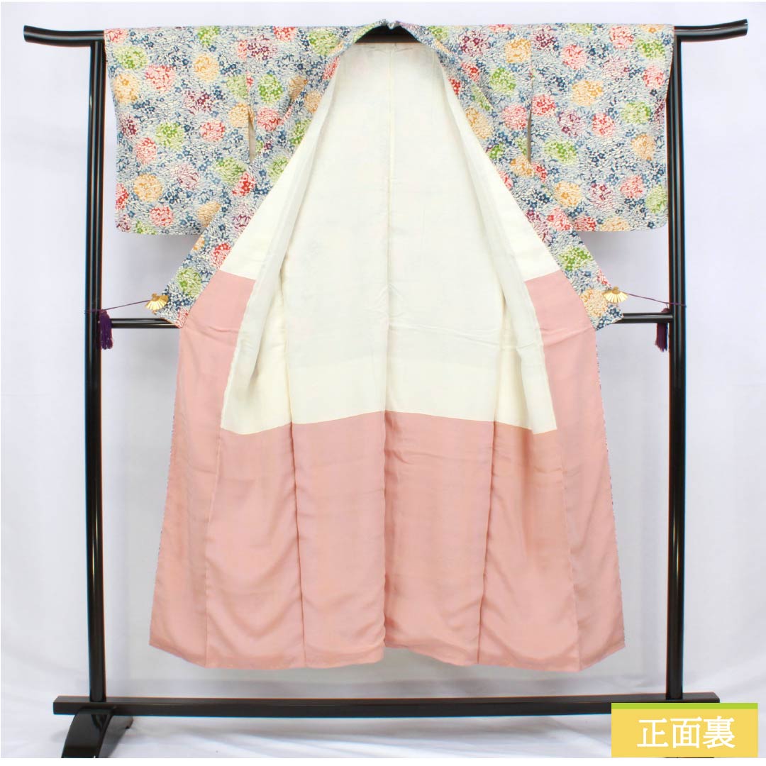 Komon (small pattern) kimono, pure silk, length 147cm, sleeve length 64cm, lined, off-white, stencil-dyed, abstract pattern, with basting thread, A rank, white, 1115006123111