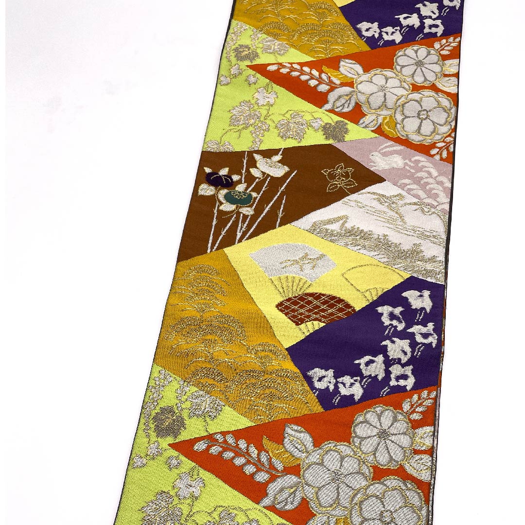 Fukuro Obi Gradient Auspicious Pattern Flower Houndstooth Rabbit Obi Length 440cm Pure Silk S Rank Six-way Semi-formal Gradient 1123009012399