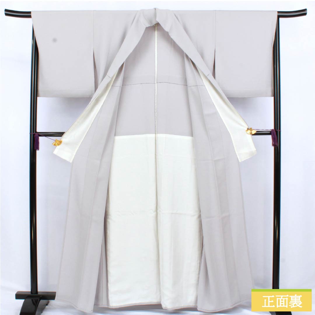 Solid-colored silk kimono, A-rank, length 159cm, sleeve length 62cm, light ink color (usuzumiiro), single crest, wisteria pattern, plain, gray, single layer, product number 1114002313322