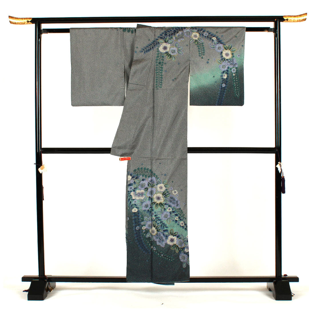 Homongi, lined, length 157cm, sleeve length 64cm, Tsujigahana, Oshima Tsumugi, pure silk, S rank, gray, 1112001282322