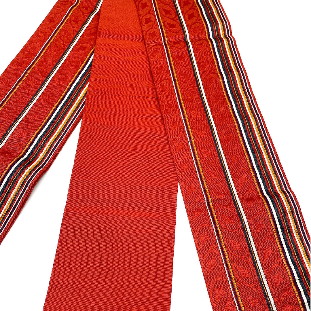 Half-width obi, striped, obi length 348cm, pure silk, red, A rank, 1125000143912