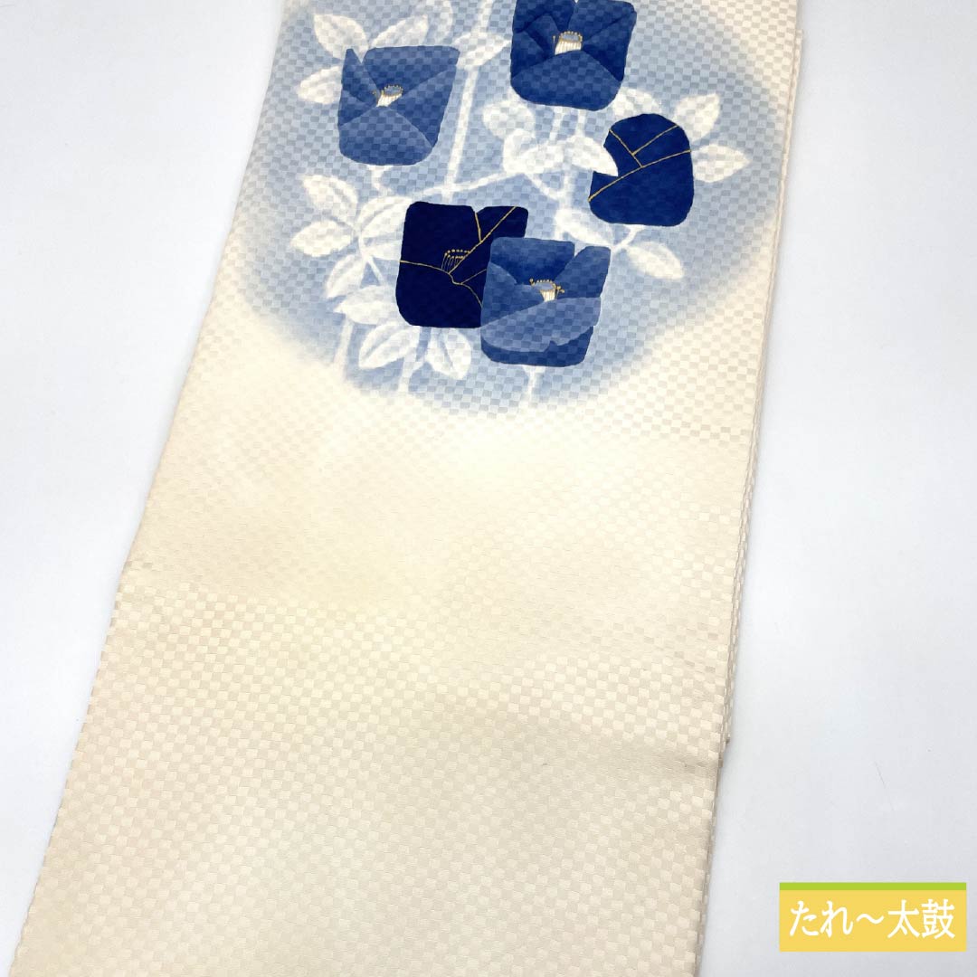 Nagoya obi, dyed obi, camellia, artist's work, obi length 396cm, pure silk, S rank, point pattern, casual, white, 1124006712411, Nagoya tailoring
