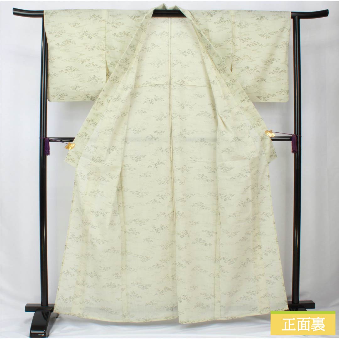 Tsumugi (pongee) polyester, S rank, length 163.5cm, sleeve length 63.5cm, white lily color (shirayuriiro), bamboo design, flowing water pattern, washable, single-layer kimono, white, product number 1116004082411