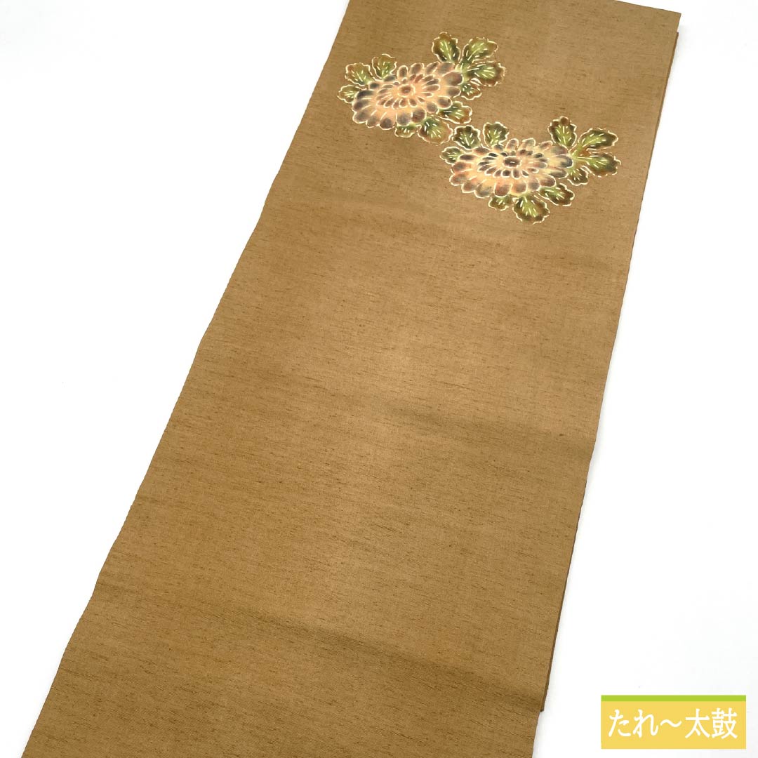 Nagoya Obi, Pure Silk, S-Rank, Pale Fallen Leaf Color (Usukuchibairo), Tsumugi Fabric, Dyed Obi, Chrysanthemum Design, Pointed Pattern, Casual, Brown, 371cm Long, Product Number: 1124009812314, Nagoya Style