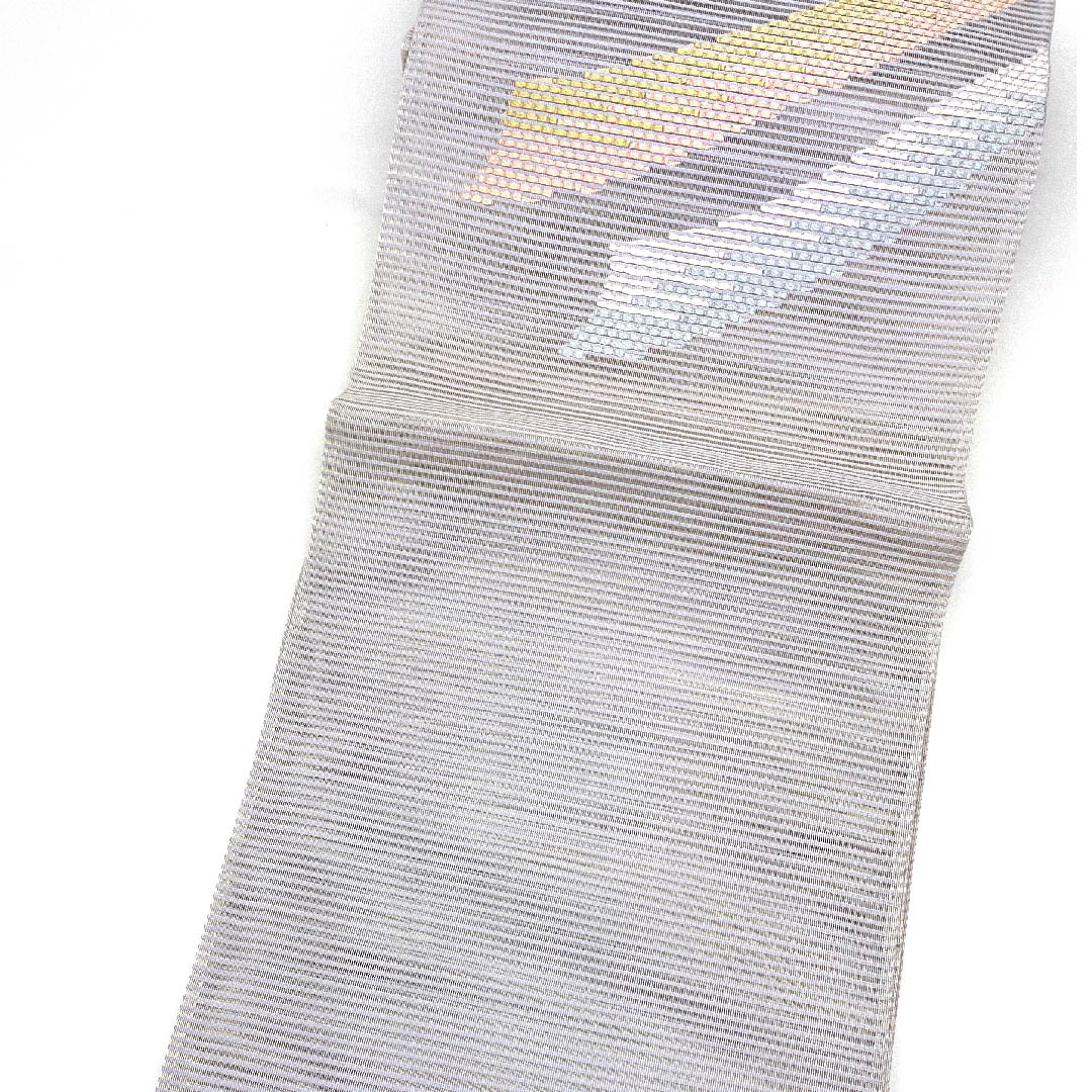 (Brand new, unused) Fukuro Obi, Summer Obi, White Copper Color, Geometric Pattern, Summer Obi Length 452cm, Pure Silk, NEW Rank, Point Pattern, Semi-Formal, Gray, 1123008491422