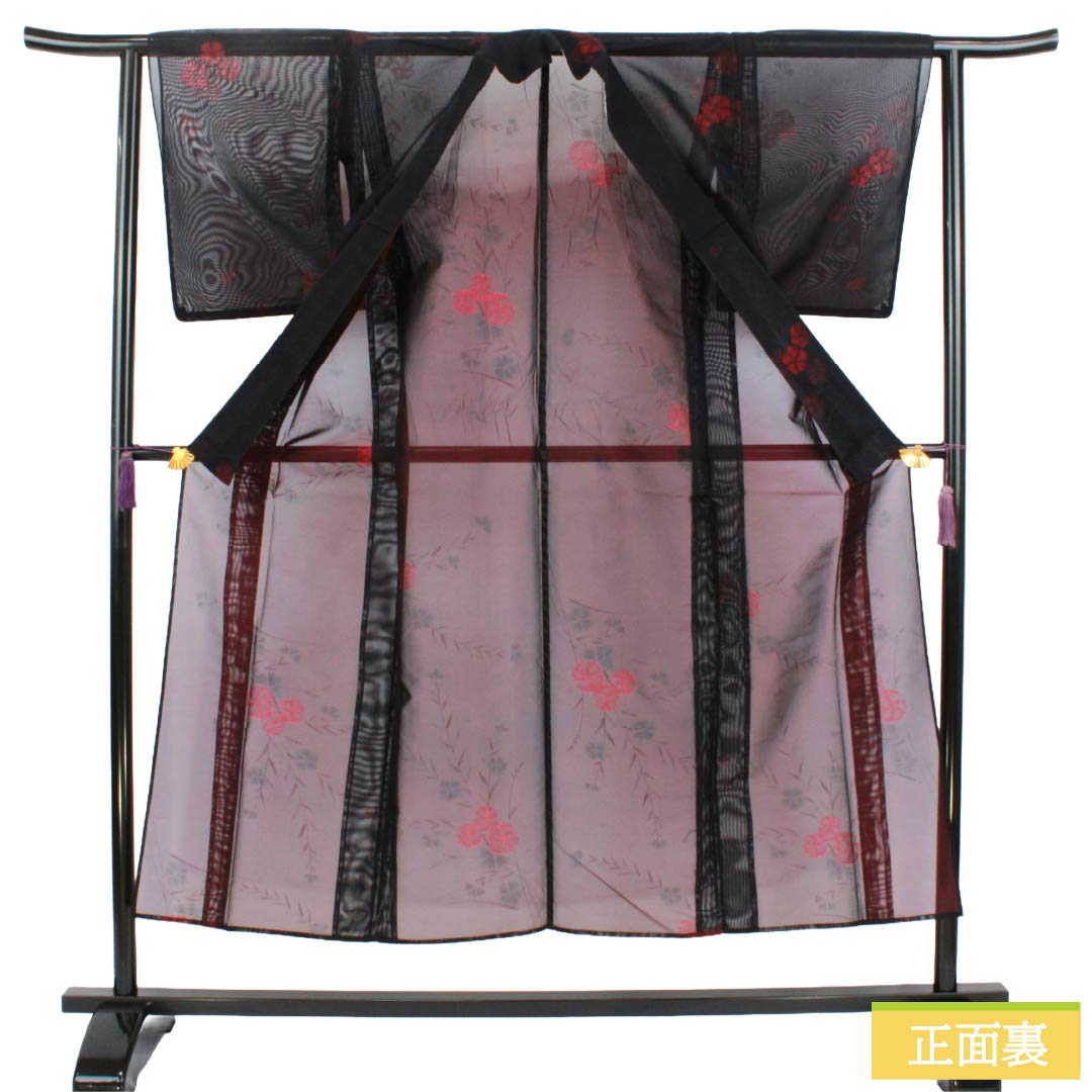 夏物 正絹 お召 Aランク 身丈150.5cm 裄丈63cm コスモス 紗 黒系 1132004653110