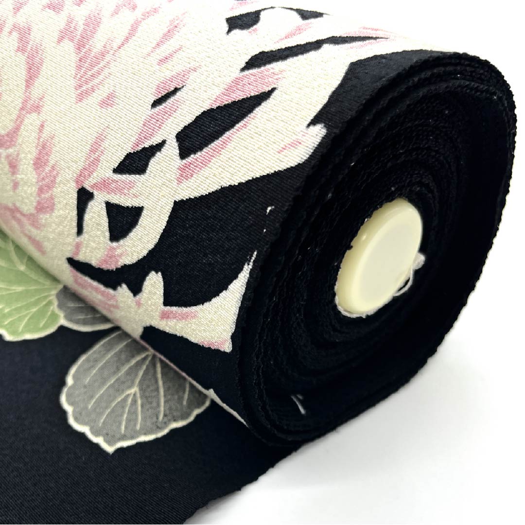 Fabric, Komon, Pure Silk, Black, Tango Chirimen, Chrysanthemum Thread, Floral Pattern, New Rank, Black, 1130001021910