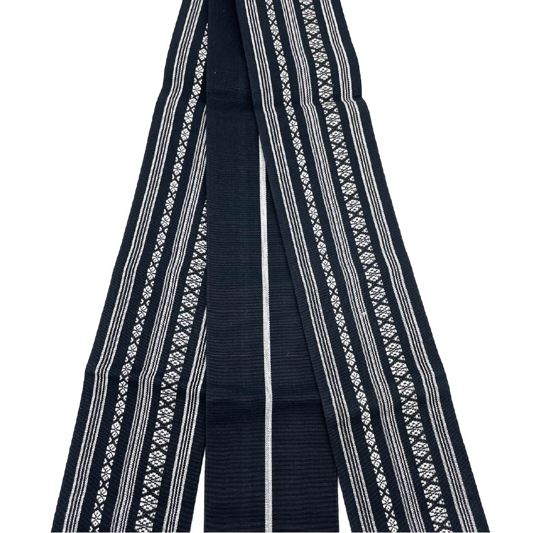 (Untailored) Cotton Kaku Obi (Sash), S-Rank, Kenjo Pattern, Hakata-ori, Length 404cm, Width 9.5cm, Black, 1134000542910