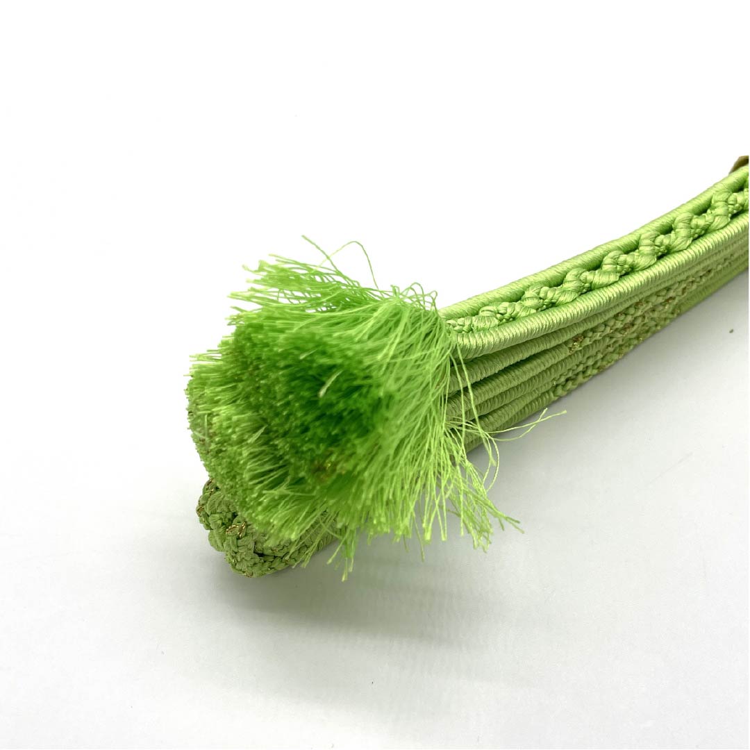 Obijime (sash fastener) made of pure silk, young leaf color, lace, for single layer kimono, length approx. 153cm, width approx. 1.3cm, formal, S rank, green, 1135003472319