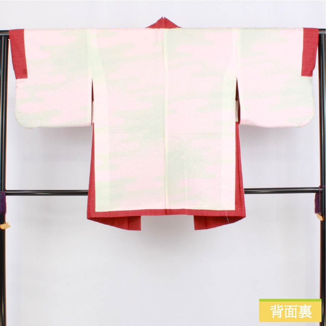 Haori (Japanese traditional kimono jacket) made of pure silk, grade A, length 79cm, sleeve length 63.5cm, madder red (akaneiro) color, kasuri pattern, tsumugi fabric, with haori cord, lined, red, 1117001283912