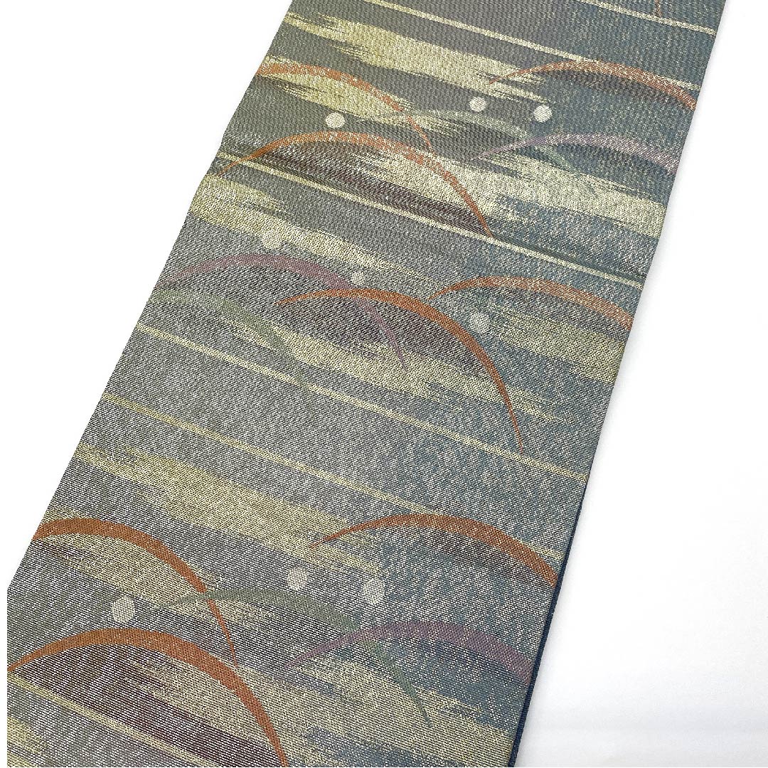 袋帯 沈香茶色(とのちゃいろ) 露芝 帯丈430cm 正絹 Aランク 六通 セミフォーマル 青系 1123006583317
