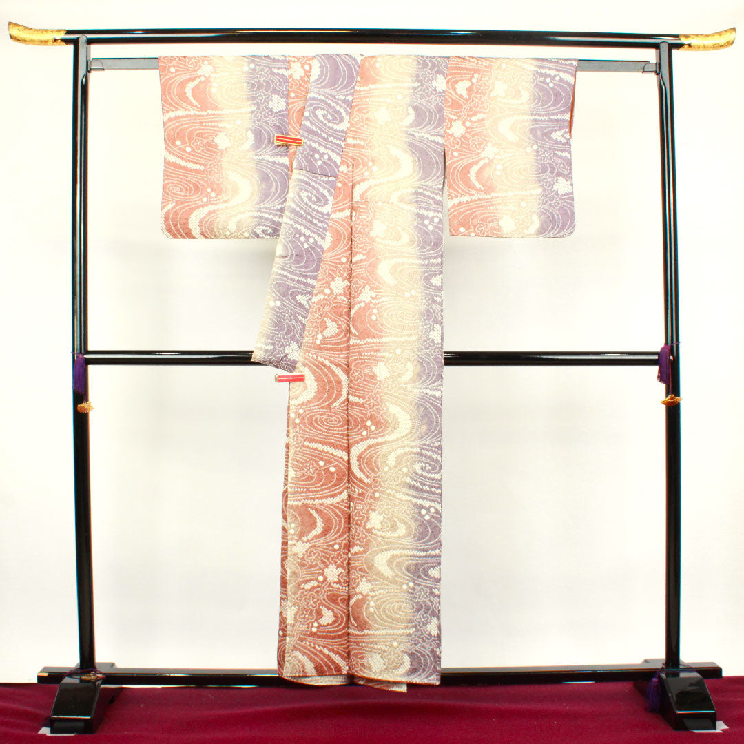 Komon Length 155cm Sleeve length 63cm Awase All tie-dye Plum Flowing water Pure silk A rank Gradation 1115003093399