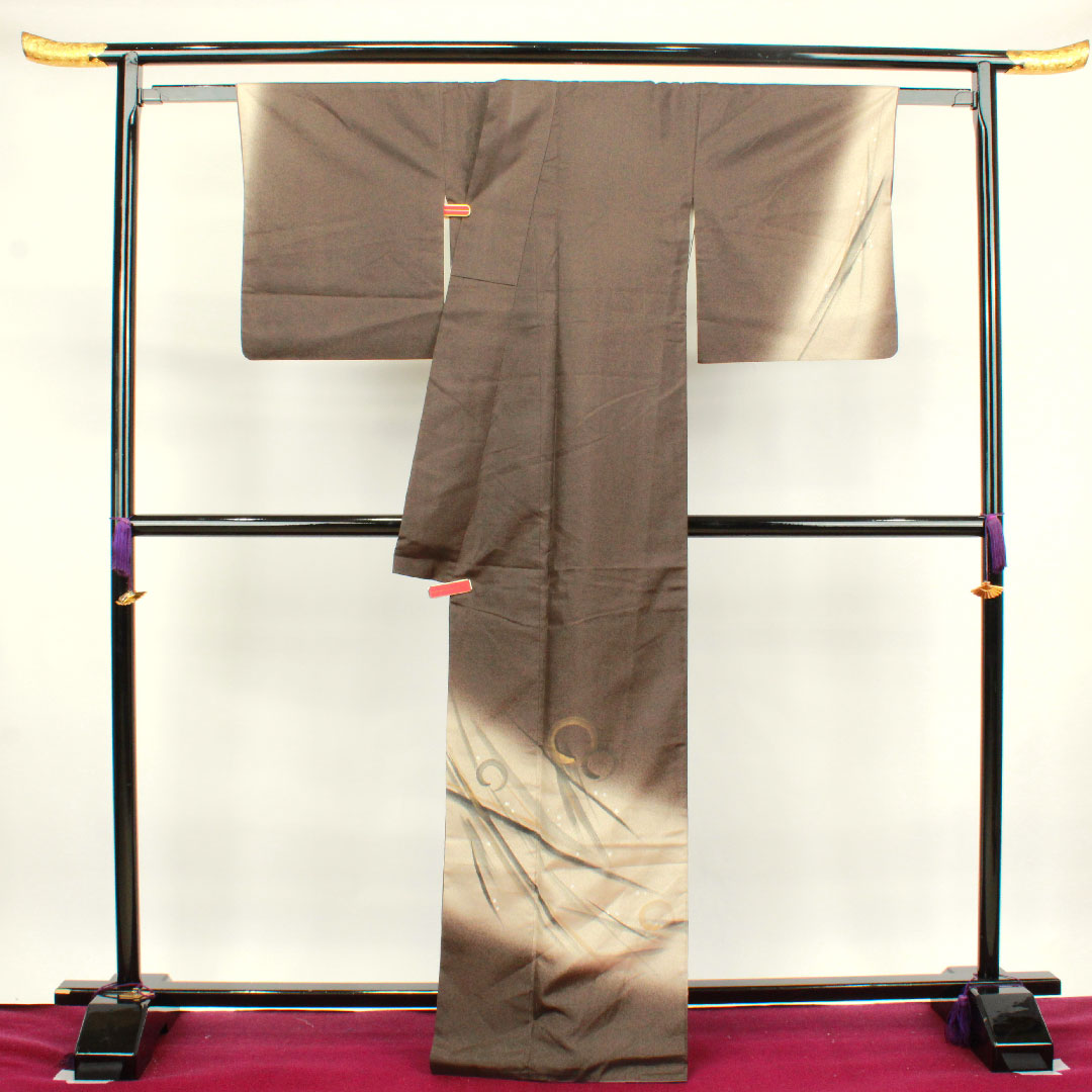 Homongi, lined, length 167cm, sleeve length 64cm, charcoal color, artist's work, Enso, pure silk, A rank, brown, 1112002473514