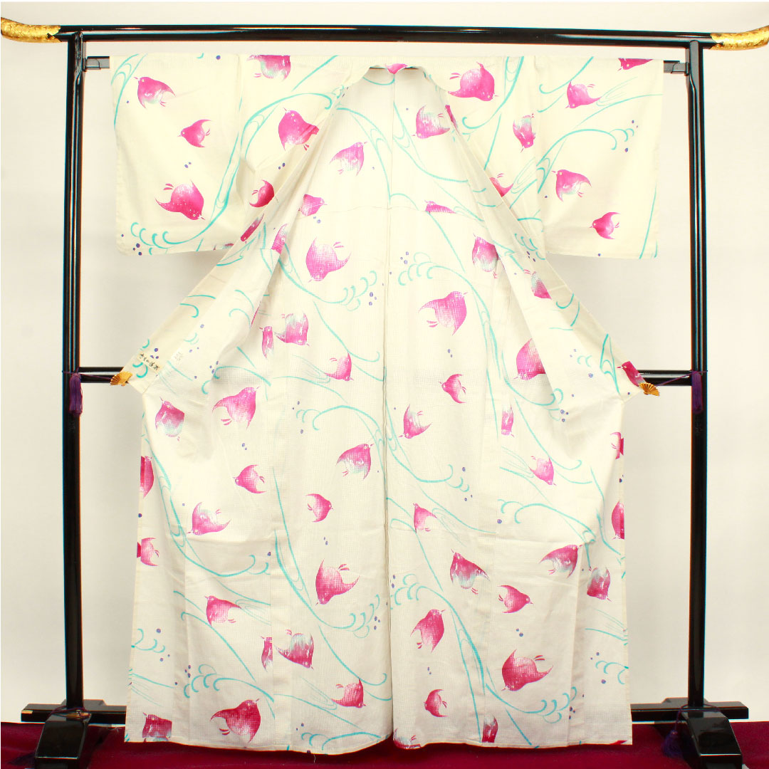 Yukata Milky White Houndstooth Cotton S Rank Single Layer Length 166.5cm Sleeve Length 66.5cm Cream 1118001912515