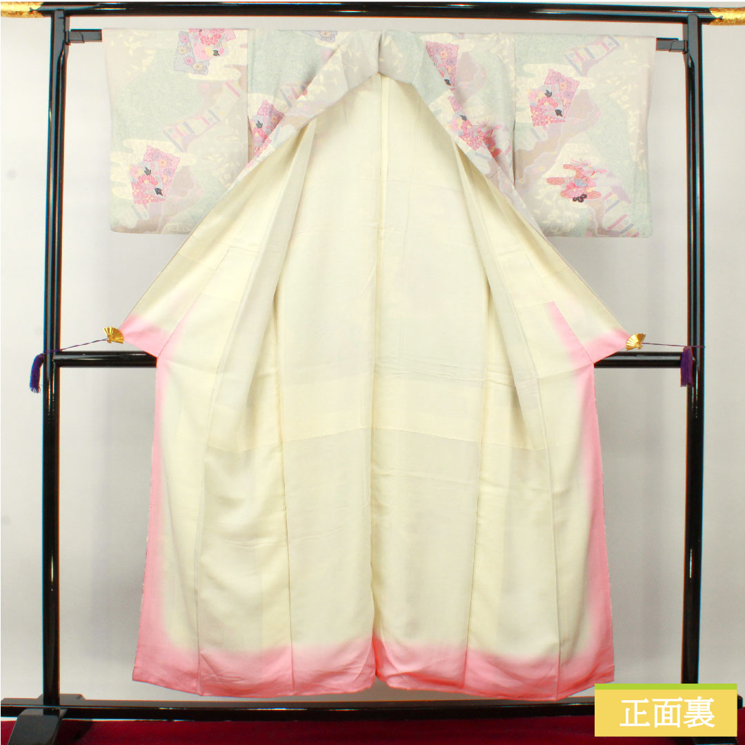 小紋 正絹 身丈153cm 裄丈63cm 袷 雲井鼠色(くもいねずいろ) 京友禅 吉祥文様 Sランク グレー系 1115004302222