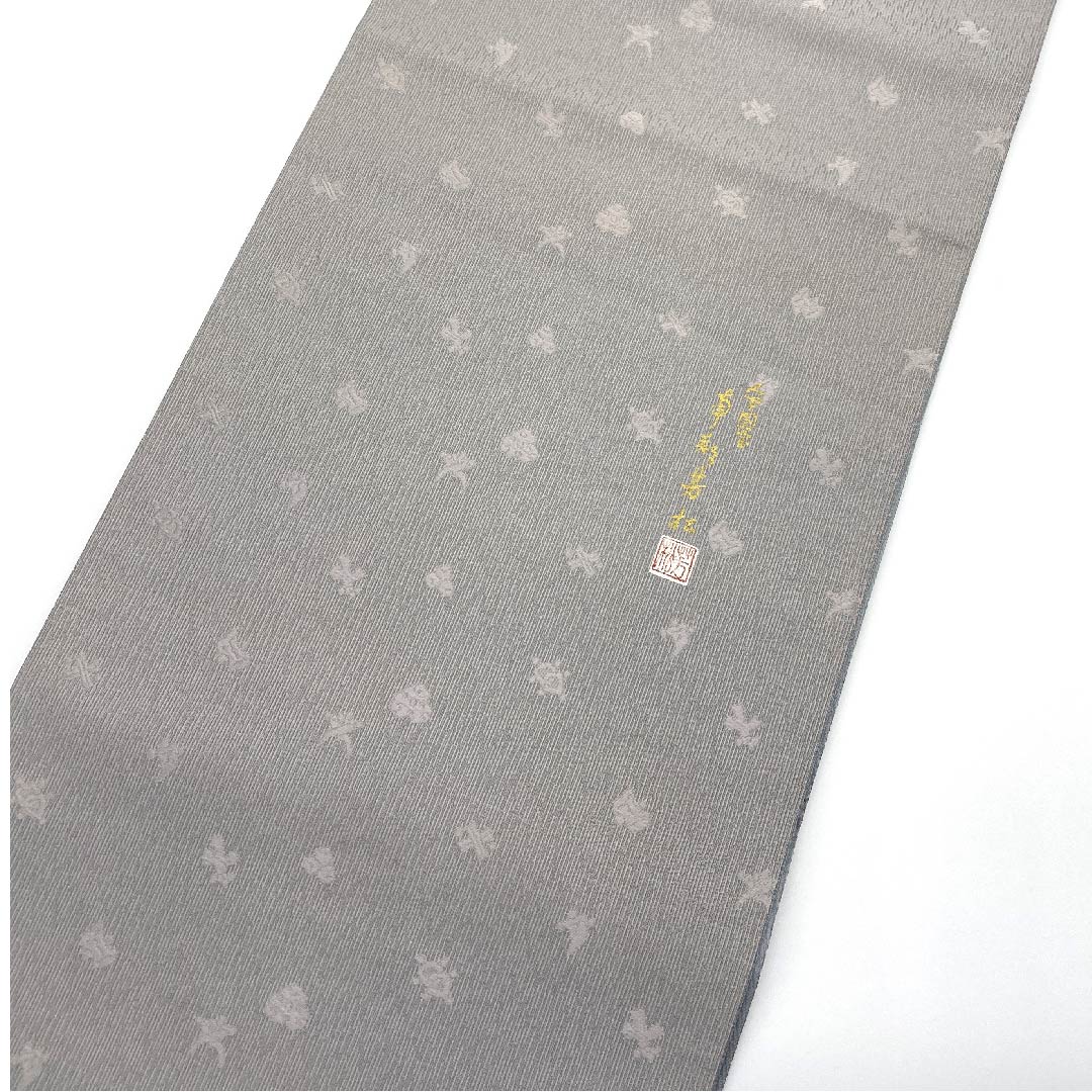 Fukuro obi, tin color (suzuiro) and lye gray (akunezuiro), living national treasure, inlay, obi length 444cm, pure silk, A rank, point pattern, casual, gray, 1123006723322