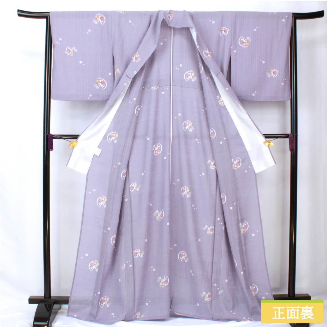 Summer kimono, polyester, small pattern, length 167cm, sleeve length 64.5cm, Beniminatoiro (beniminato-iro), moon-viewing rabbit, washable kimono, gauze, S rank, purple, 1132002172520