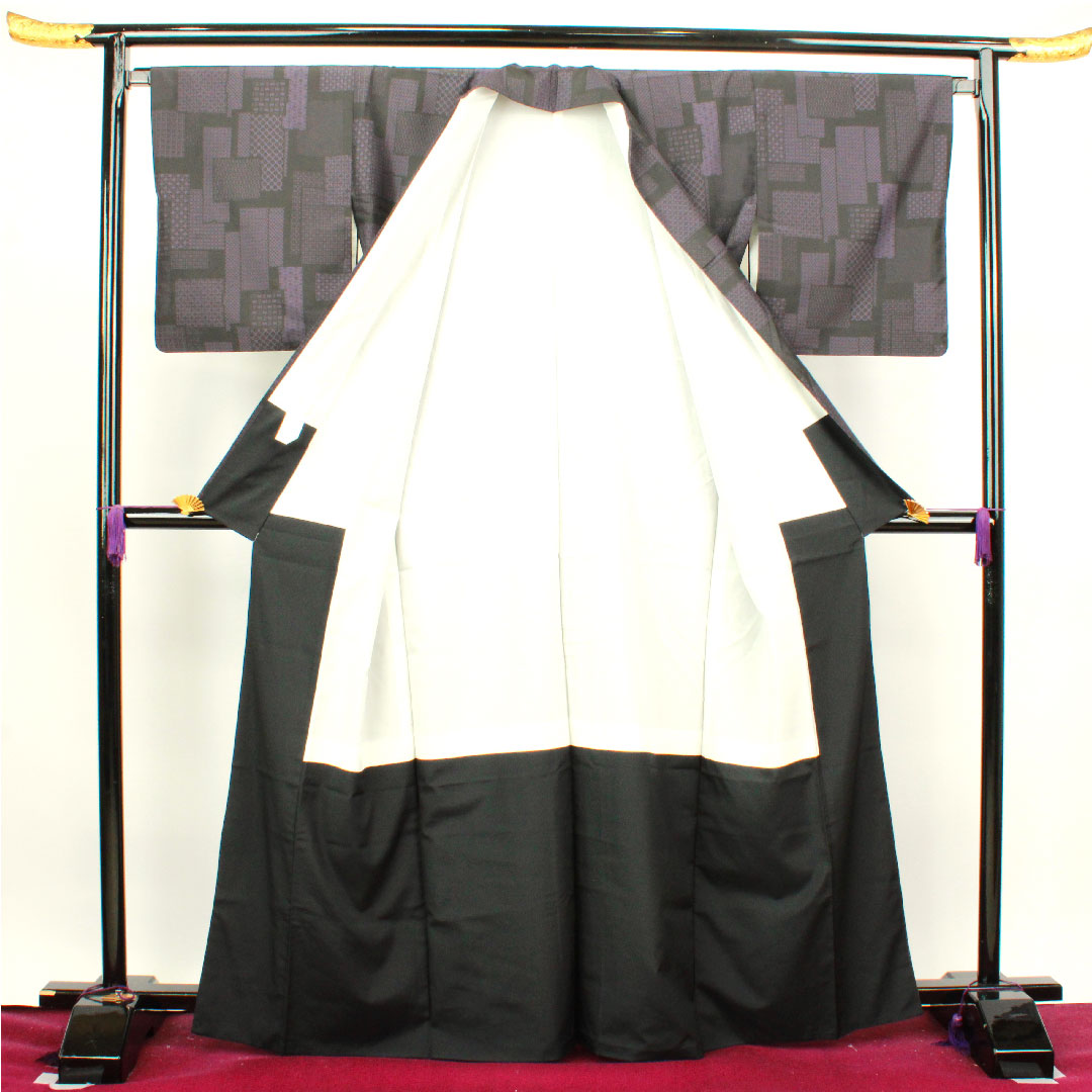 Tsumugi Length 160cm Sleeve length 66.5cm Geometric pattern Polyester S rank Awase Black 1116002602410