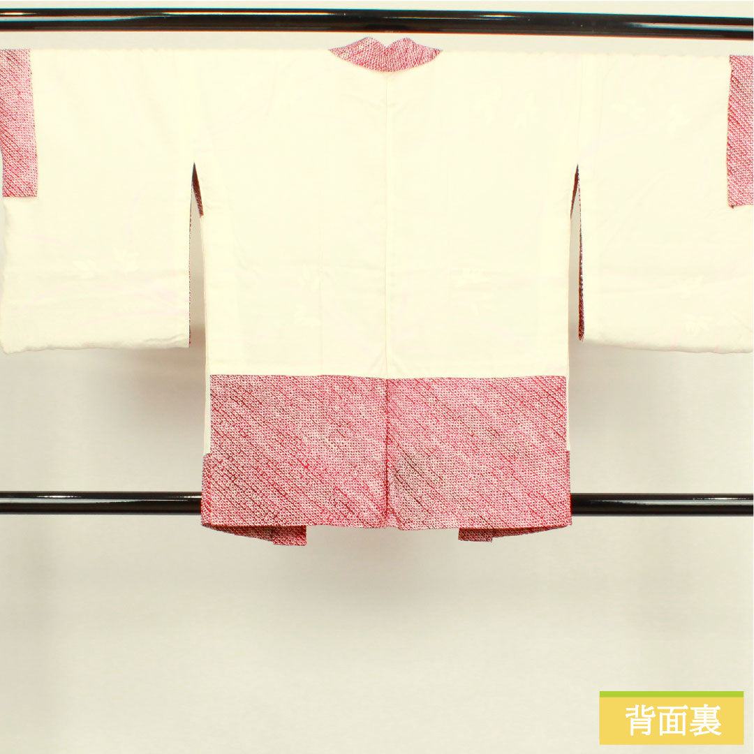 羽織 正絹 身丈81cm 裄丈65cm 深紅色 総絞り 抽象模様 Sランク 袷 赤系 1117000662912