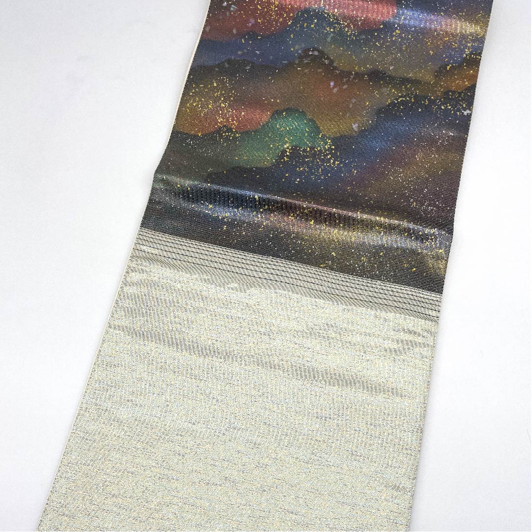 Fukuro Obi with Mother of Pearl, Abstract Pattern, Hikigaku, Length 434cm, Pure Silk, S Rank, Point Pattern, Formal, Gradient Style, 1123005912399