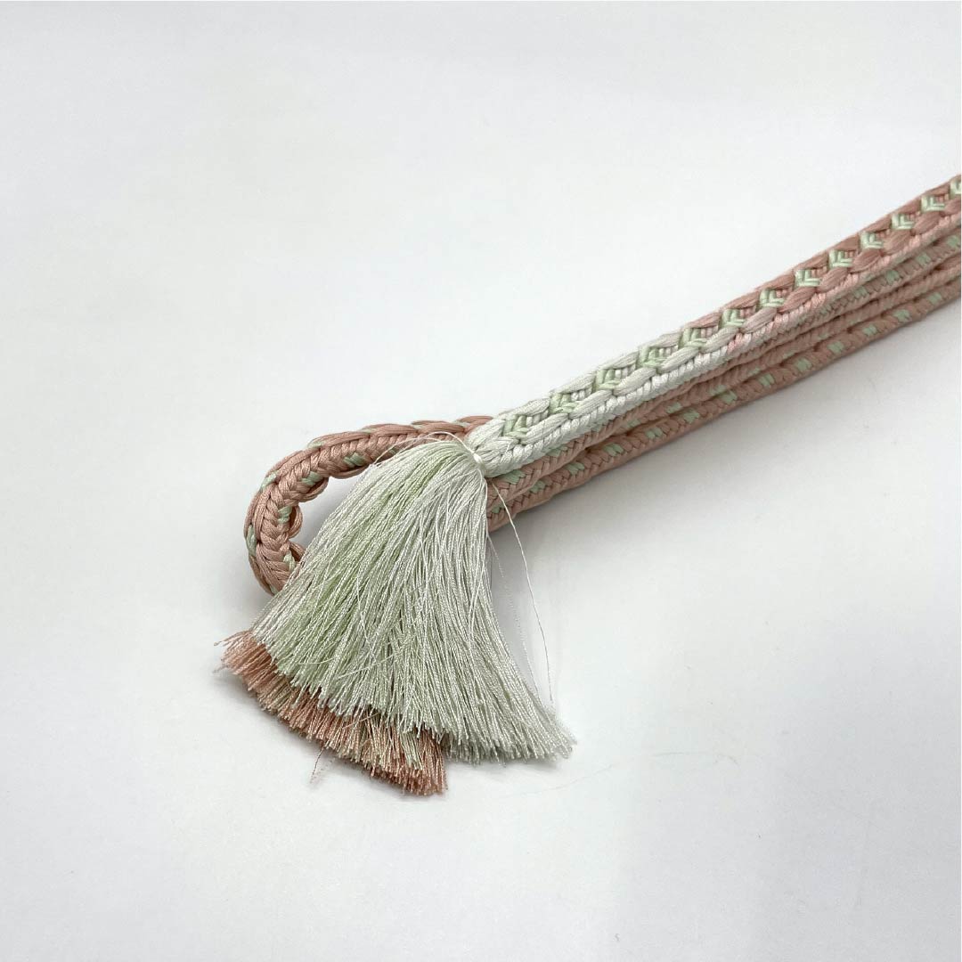 (New) Silk Obi-jime NEW Rank - Shinonome-iro (Dawn Red), Usumidori-iro (Light Green) - Approx. 166cm long, approx. 1cm wide, Casual, Pink family 1135005881313