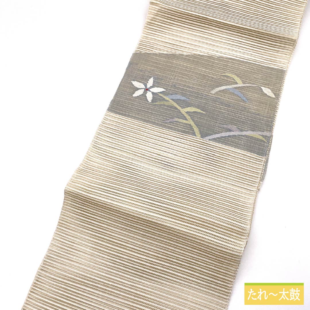 Nagoya Obi, Pure Silk, Off-White, Summer Obi, Sukui Weave, Floral Pattern, S-Rank, Pointed Pattern, Semi-Formal, Cream, Item Number: 1124008712315, Pine Needle Pattern