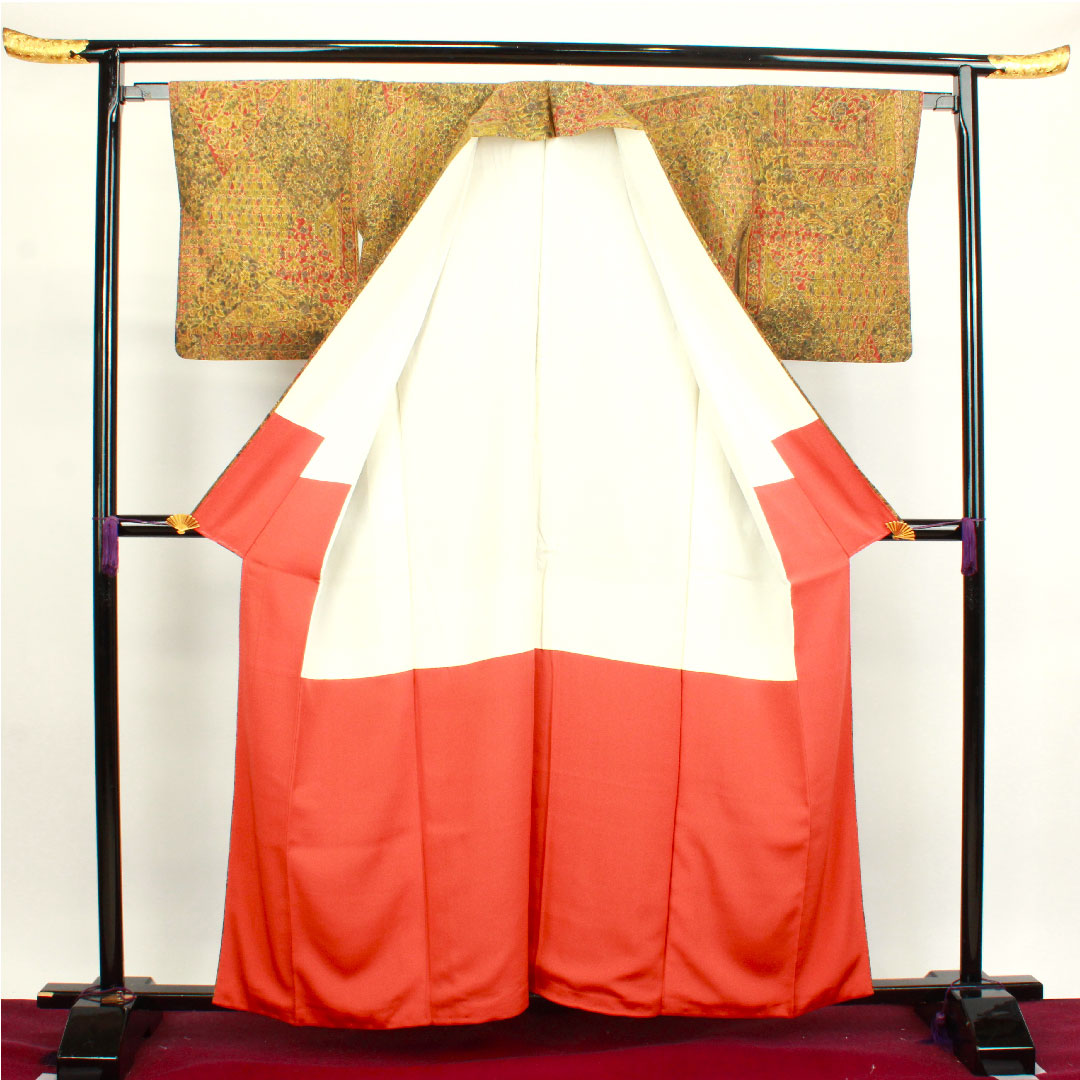 小紋 身丈159cm 裄丈64cm 袷 江戸古渡更紗 浜ちりめん 正絹 Sランク グラデーション系 1115003482399