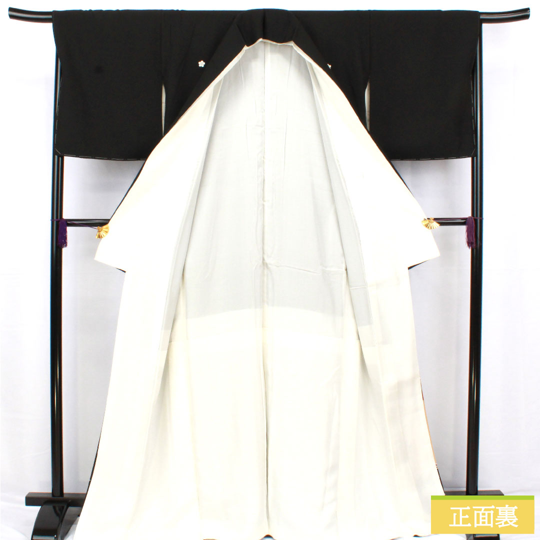 黒留袖 正絹 身丈167cm 裄丈67cm 袷 京友禅 草花模様 五つ紋 梅鉢 Sランク 黒系 1111001642510